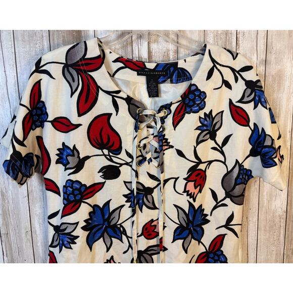 Grace Elements Linen Blend Red White Blue Floral Shift Dress - Size Small NWT - Picture 3 of 9
